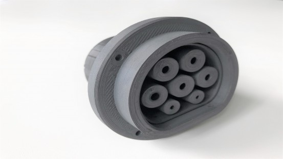 3D printed electric plug made from LUVOCOM 3F PAHT® KK 50056 BK FR