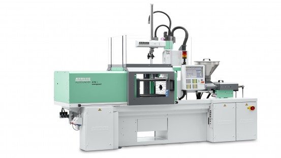New options for the Allrounder 270 S compact include a parting line unit for vertical injection and an option for automation with an Integralpicker V.