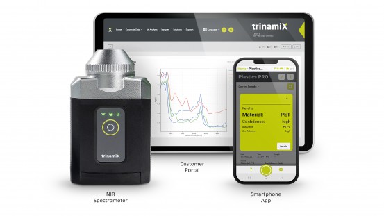 Rozwiązanie mobilnej spektroskopii NIR trinamiX składa się z solidnego podręcznego spektrometru NIR, intuicyjnej aplikacji na smartfona oraz wszechstronnego portalu klienta.