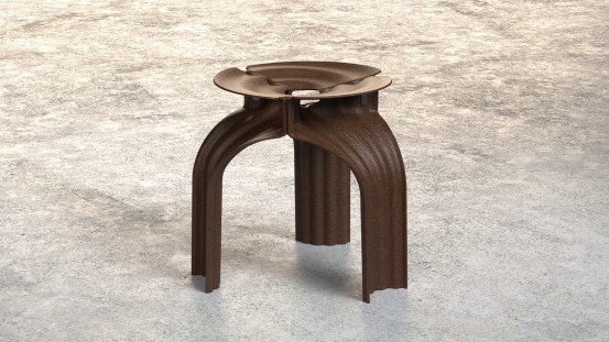 The Triplex Stool pushes the boundaries in terms of weight, structure and sustainability. It is manufactured using a “green” variant of Tepex that combines reinforcing flax fibers with polylactic acid as a matrix.